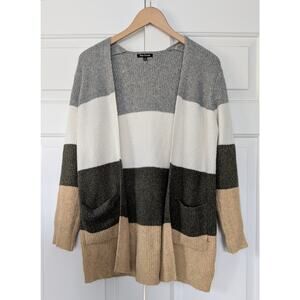 Pink Clover Color Block Soft and Cozy Open Front Cardigan Sweater